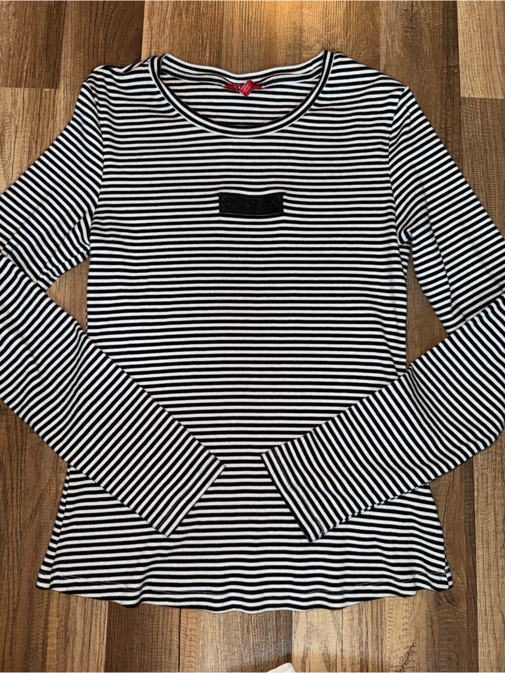 Guess Black and White Striped Long Sleeve Top